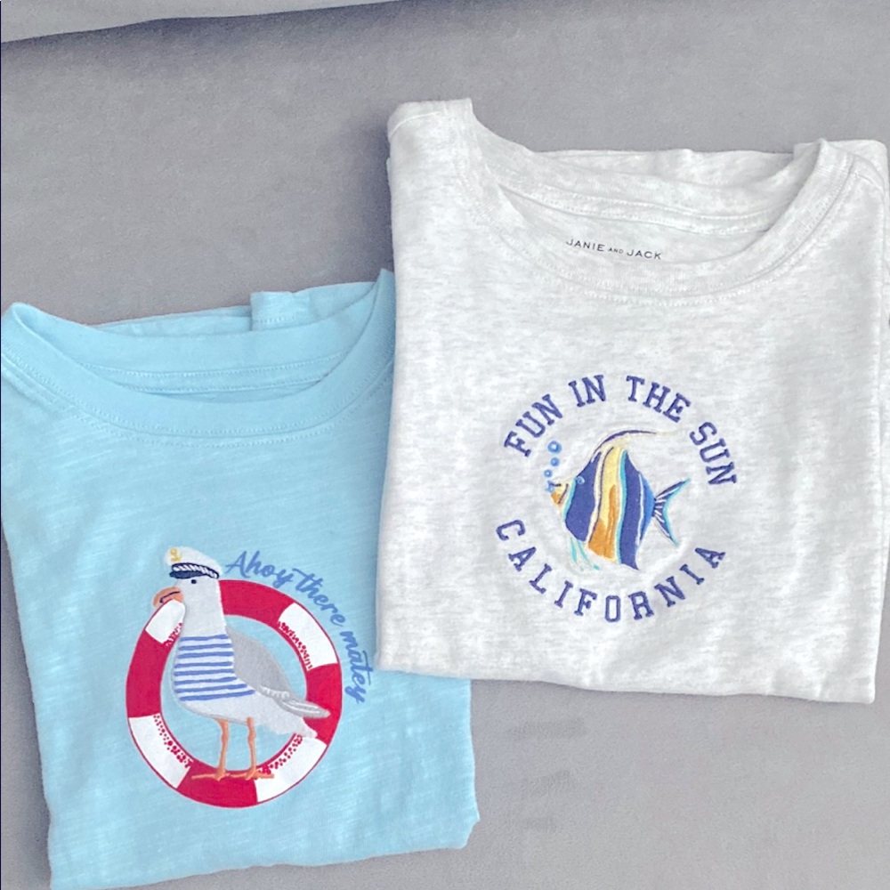 Janie and Jack Blue & Gray Short Sleeve Tees - Fun in the sun! Size 6